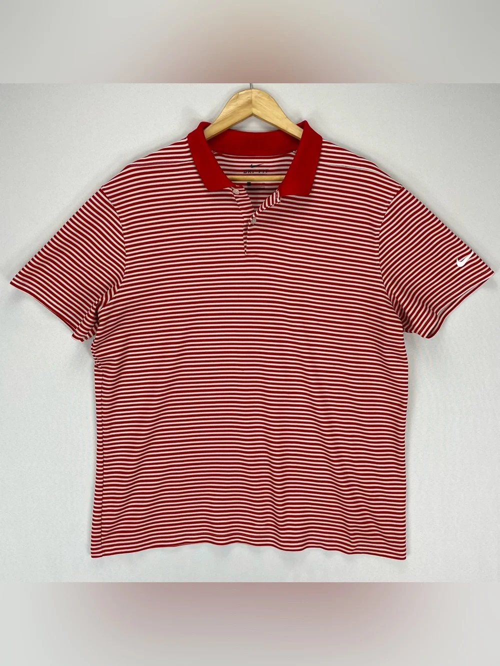 Nike Golf Polo Shirt Men's XL Red White Striped Standard Fit Performance Knit